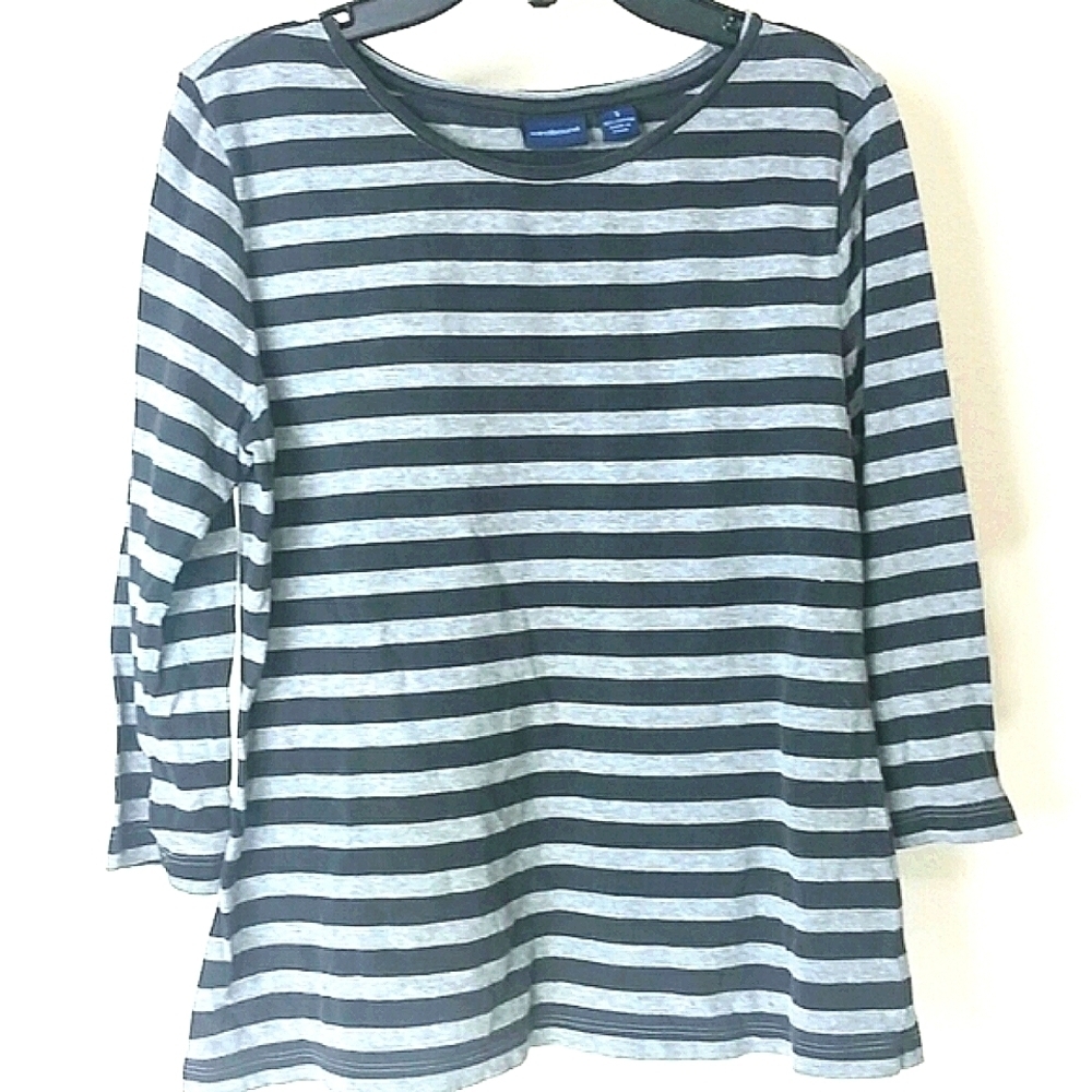 T-shirt long sleeve gray black stripe cotton